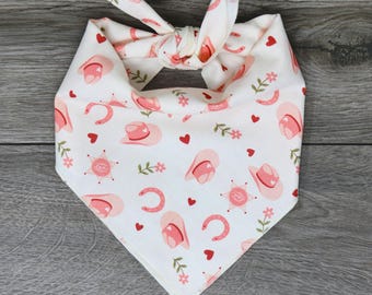Dog Bandana - Cowboy Horseshoe Rodeo - Tie On - "Pink Cowgirl"