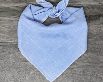 Checkered Blue Linen Dog Bandana - Tie On Bandana  - "Blue Linen"