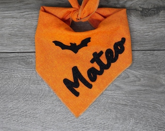 Custom Personalized Felt Dog Bandana - Triangle Tie On - Embroidered by Hand- Halloween