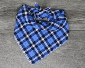 Blue White Black Plaid Bandana - Dog Bandana -  Blue Flannel