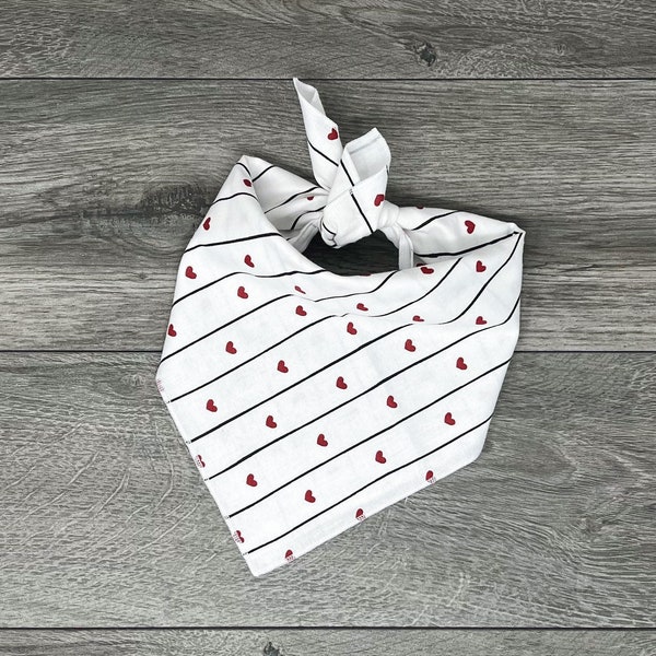 Valentine's Dog Bandana - Heart Dog Bandana  - Tie On Bandana - Hearts and Stripes