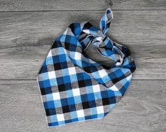 Blue White Black Plaid Bandana - Dog Bandana -  "Waves"