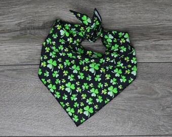 Dog Bandana - St Patrick Dog Bandana - Tie On - Shamrock Clovers - "Green Clovers"