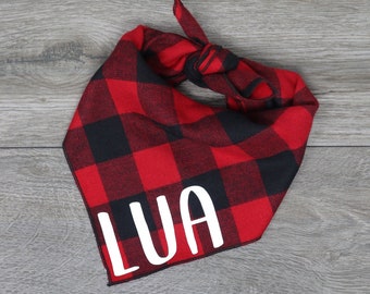 Personalized Dog Bandana - Custom - Red Plaid Dog Bandana - Tie On Bandana - Buffalo Red