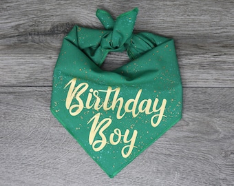 Happy Birthday Dog Bandana - Birthday Girl Boy Dog Bandana - Tie On Bandana - "Green Birthday"