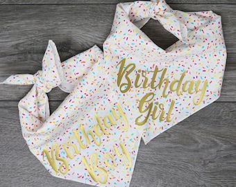 Happy Birthday Dog Bandana - Birthday Girl Boy Dog Bandana - Tie On Bandana - "Birthday"