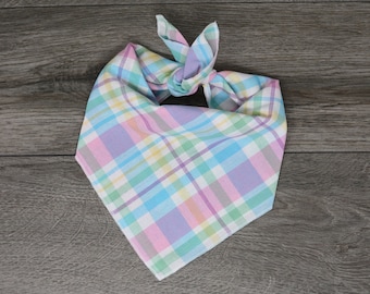 Plaid Easter Dog Bandana - Tie On Bandana - Plaid Dog Bandana - Pastel Plaid