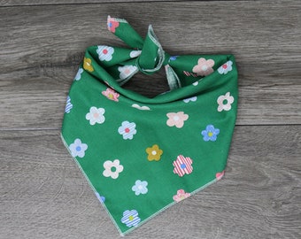 Dog Bandana - Flower Summer Bandana - Spring Dog Bandana - Tie On - "Retro Green"