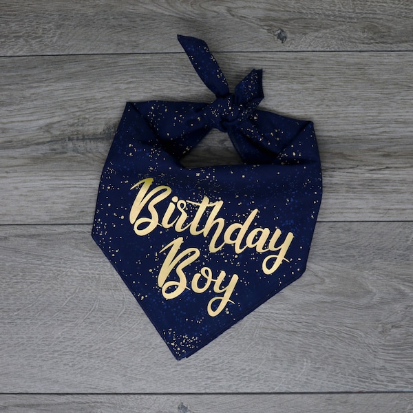 NEW I Happy Birthday Dog Bandana - Birthday Girl Boy Dog Bandana - Tie On Bandana - "Midnight Blue Birthday"