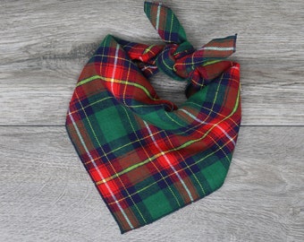Christmas Dog Flannel Bandana -  Green Red Christmas Bandana - Tie On Bandana - “Robyn”