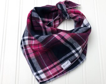 Dog Bandana - Plaid Bandana - Personalized Dog Bandana - Tie on Bandana - Pink Blue Plaid