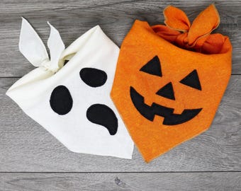 Custom Personalized Felt Dog Bandana - Triangle Tie On - Embroidered by Hand- Halloween