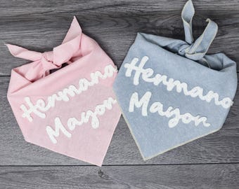 Custom Dog Bandana - Embroidered by Hand - Big Brother Big Sister Announcement - Hermano Mayor Hermana Mayor