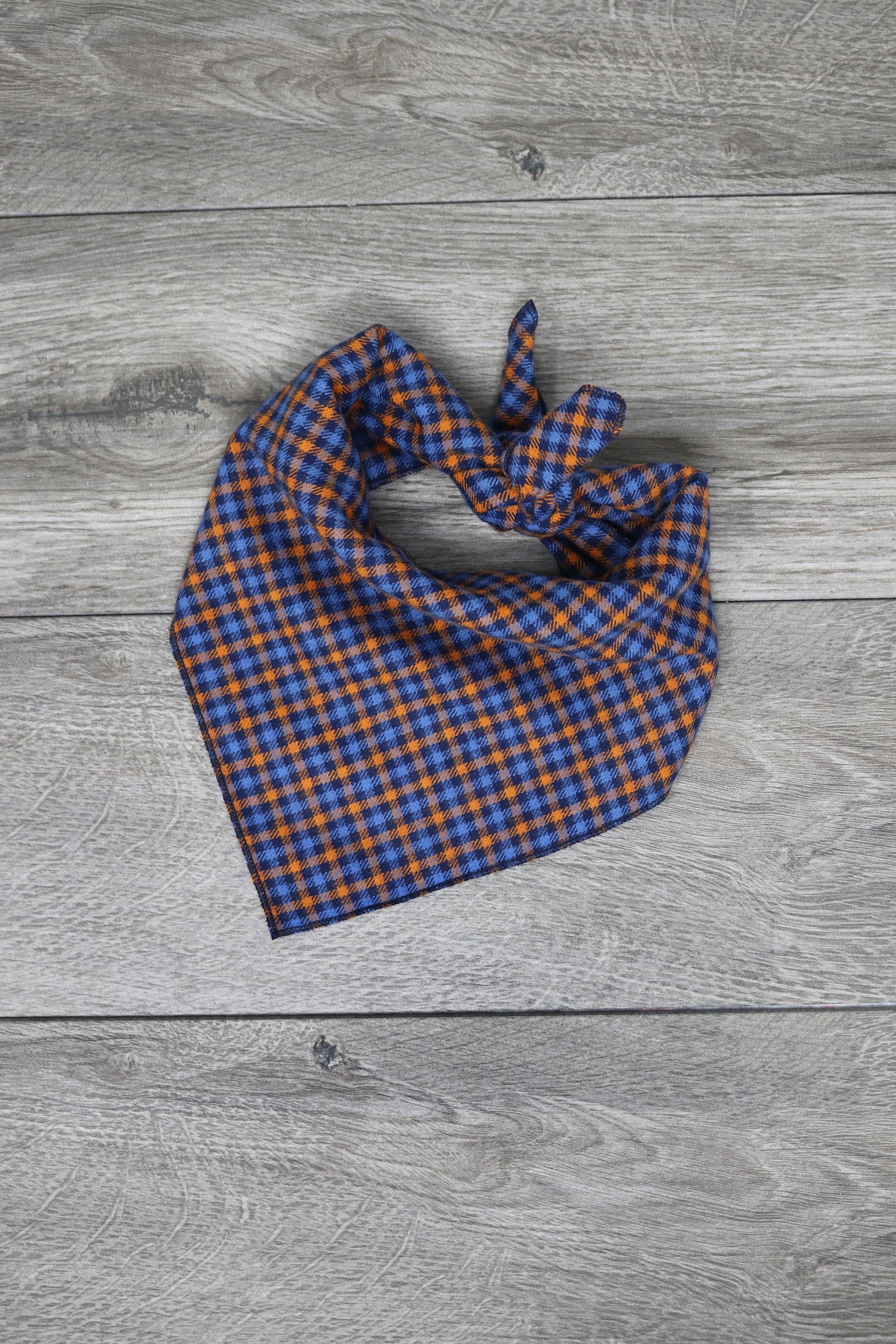 Dog Bandana- Plaid Bandana - Tie On Navy Orange "Cooper"