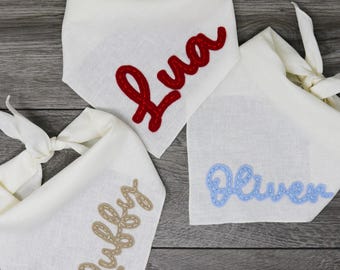 Custom Personalized Felt Dog Bandana - Triangle Tie On - Embroidered by Hand