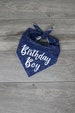 Happy Birthday Dog Bandana - Birthday Girl Boy Dog Bandana - Tie On Bandana - 'Navy Birthday' 