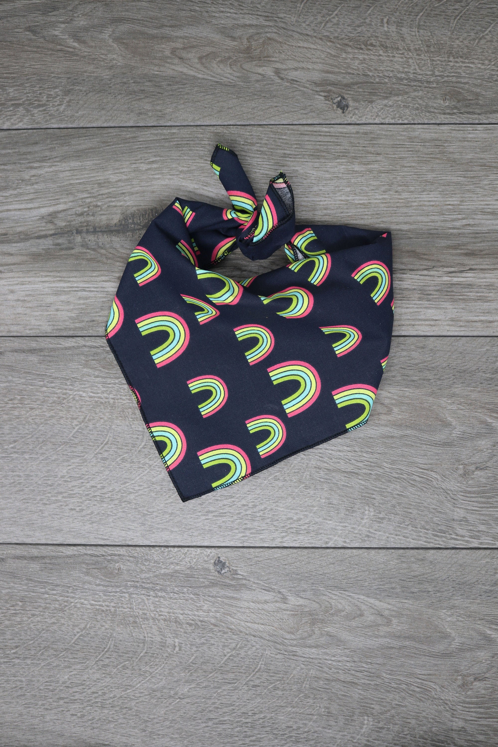 Dog Bandana - Rainbows On Black "Lucky Charms"