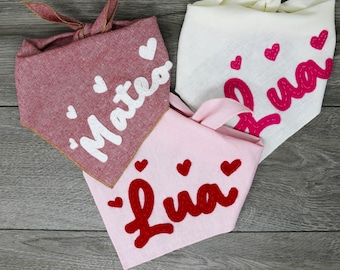 Valentines Custom Personalized Felt Dog Bandana - Triangle Tie On - Embroidered by Hand