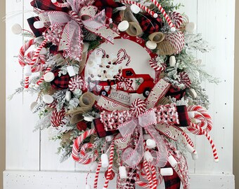 Christmas wreath, holiday wreath, red and white stripes, candy cane,  holiday decor, Christmas…