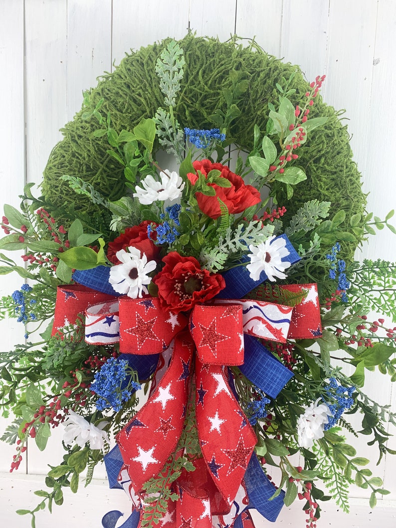 Patriotic Wreath for Front Door Red White and Blue Door | Etsy