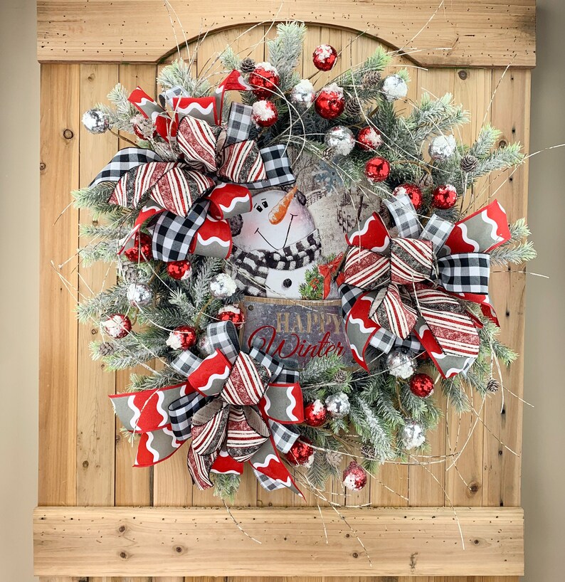 Christmas Wreath For Front Door Christmas Snowman Wreath Etsy
