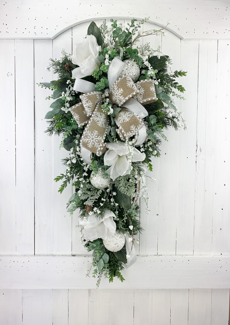 Winter Swag Front Door Swag White Holiday Door Decor Etsy