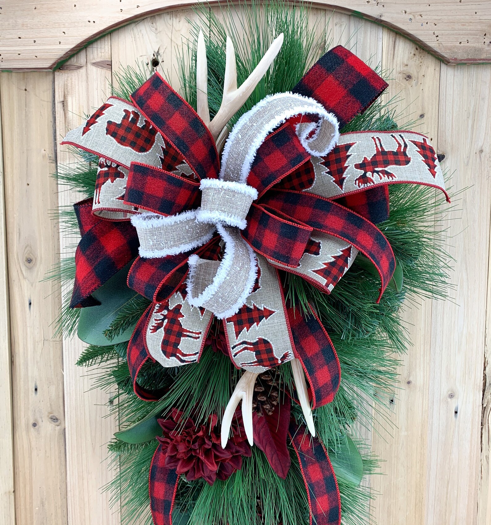 Winter Door Swag Rustic Winter Wreath With Buffalo Plaid Etsy
