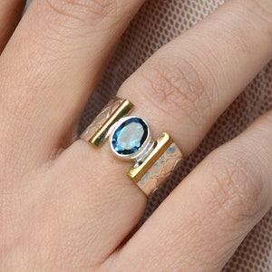 London Blautopas Edelstein Massiv 925 Sterling Silber Messing Designer Ring - Dezember Birthstone