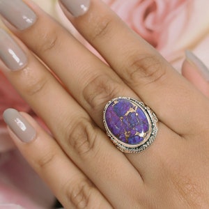 Purple Copper Turquoise Gemstone Solid 925 Sterling Silver Designer Handmade Ring Jewelry- December Birthstone