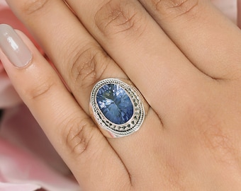 Blue Quartz Gemstone Solid 925 Sterling Silver Designer Handmade Ring Jewelry