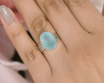 Aqua Chalcedony Ring Stone Silver Ring, Aqua Blue Chalcedony Silver Ring Chalcedony Ring Sterling Silver Ring 92.5/% Sterling Silver Ring