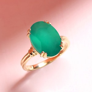 Green Onyx Gemstone Solid 925 Sterling Silver Designer Gold Plated Handmade Ring Jewelry-  May Birthstone