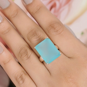 Aqua Chalcedony Gemstone Solid 925 Sterling Silver Designer Handmade Ring Jewelry- March Birthstone