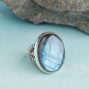 Labradorit Edelstein massiv 925 Sterling Silber Designer Handarbeit Cocktail49 Ring - Februar Geburtsstein
