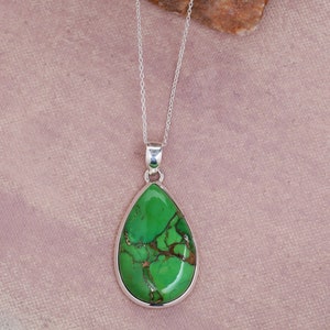 Grüner Kupfer Türkis Edelstein massiv 925 Sterling Silber Designer Handarbeit Anhänger Halskette mit Kette - Dezember Geburtsstein