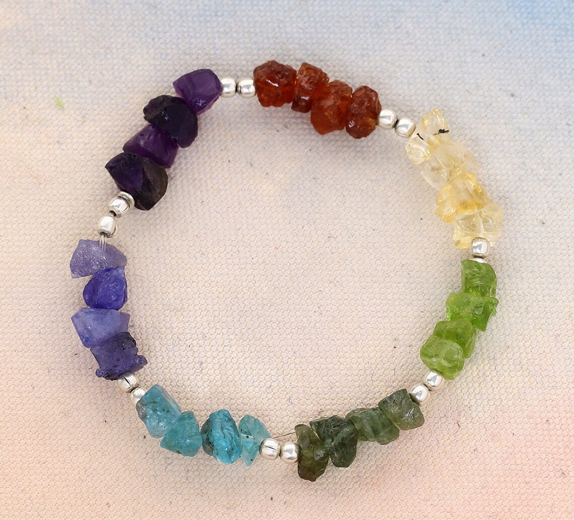 7 Chakras Healing Stretch Bracelet Jewelry with Real Raw Etsy