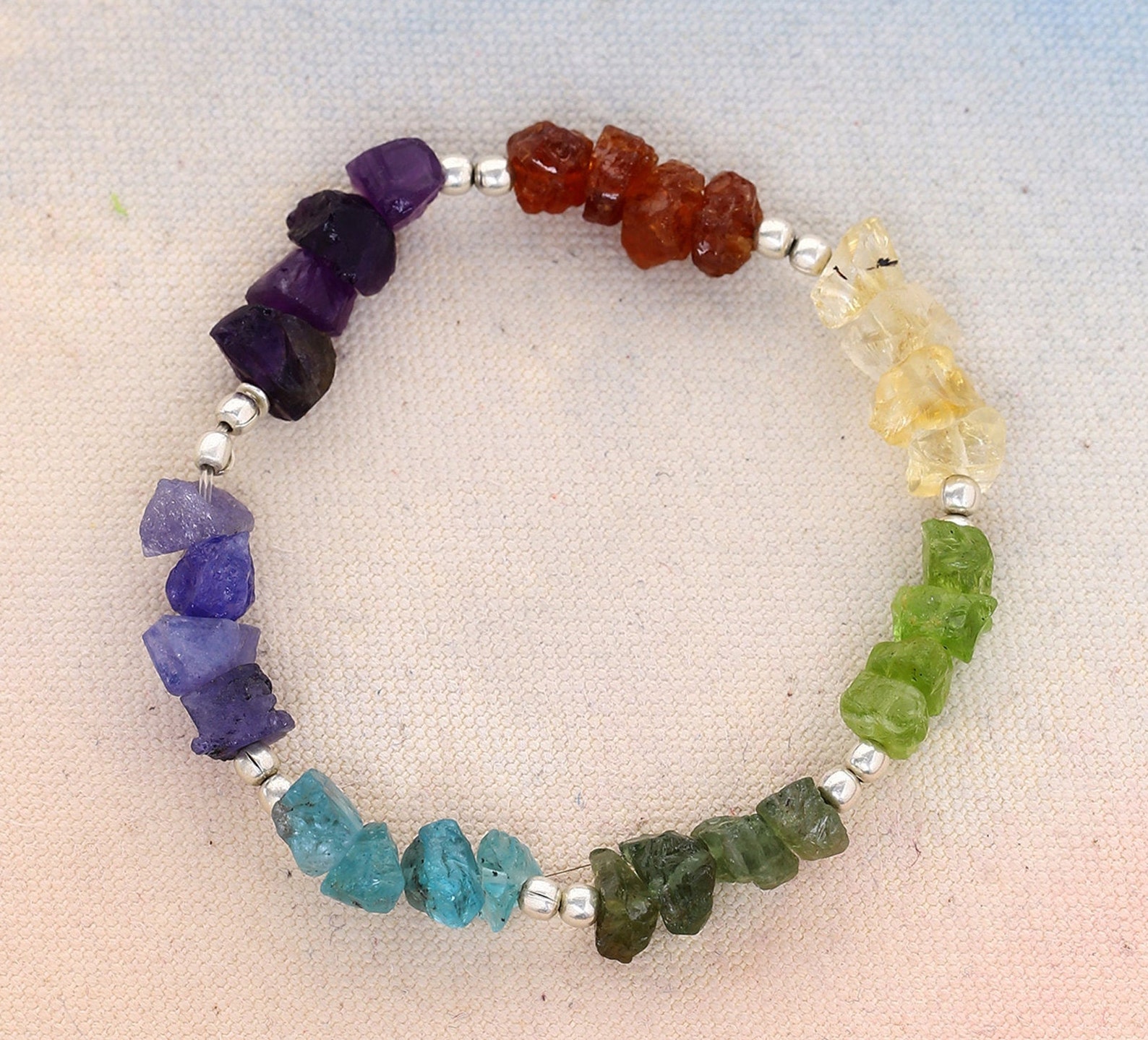 7 Chakras Healing Stretch Bracelet Jewelry With Real Raw Etsy