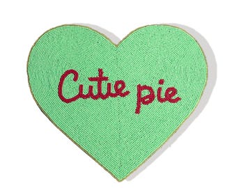 Cutie Pie Heart Beaded Placemat | Handmade Valentine's Glass Bead Placemat | Heart Shaped Romantic Table Decor | Love Dining Placemat