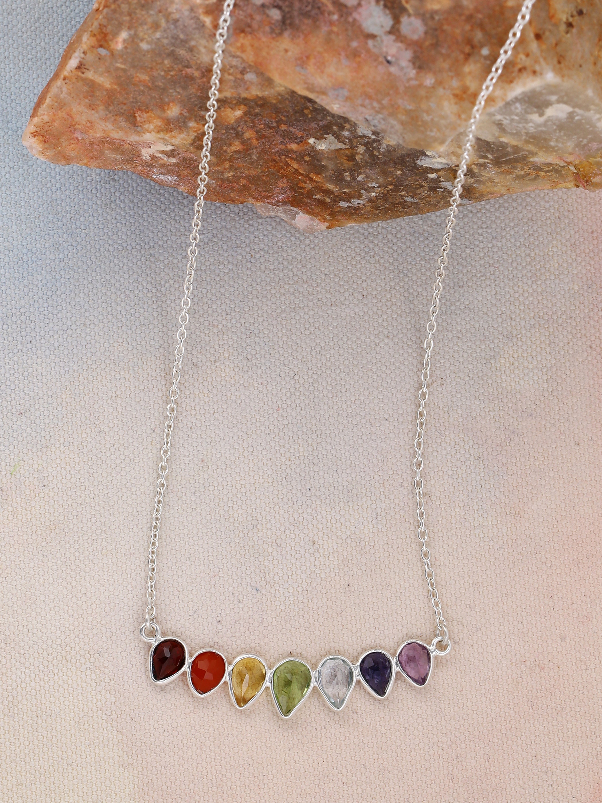 7 Chakras Stone Healing Necklace Jewelry With Real Raw - Etsy Canada