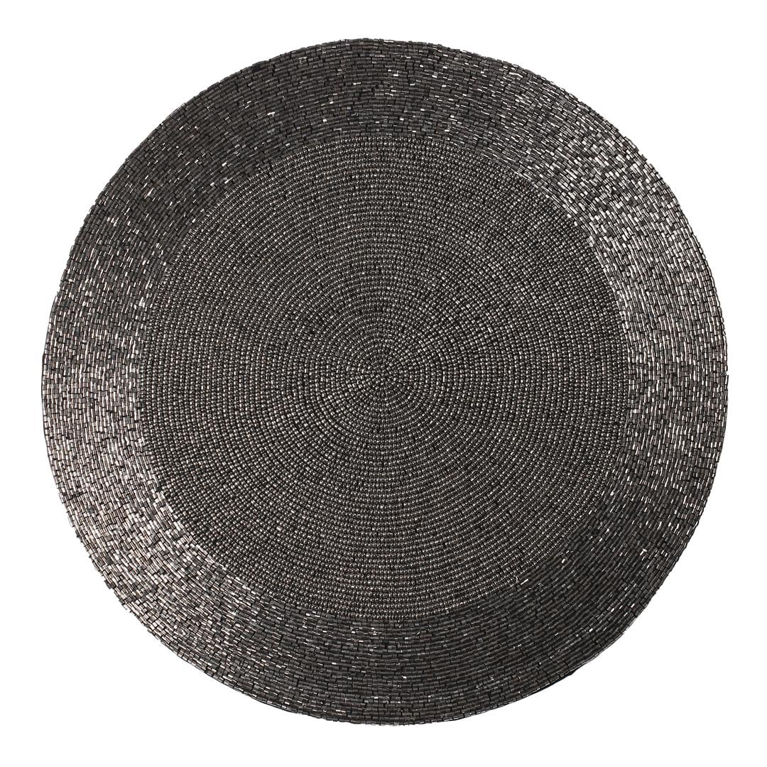 Charcoal Grey Beaded Placemat, 15 Inch Round Metallic Charger, Modern ...