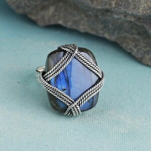 Labradorit Edelstein massiv 925 Sterling Silber Designer Handarbeit Ring- Februar Geburtsstein