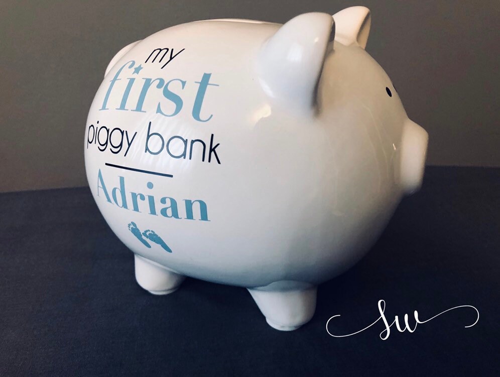 personalised money box for baby boy