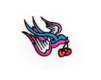 af91 Rockabilly Schwalben Pink Schwarz Aufnäher Bügelbild Patch Vogel 10 x 5 cm