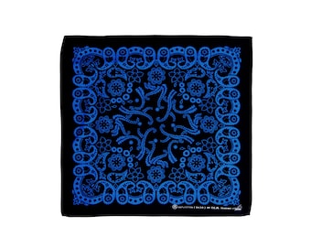 k118 - Schwarz Blau Muster Tuch aus Baumwolle Kopftuch Bandana Halstuch Nickituch ca. 51 x 51 cm Einseitig Bedruckt