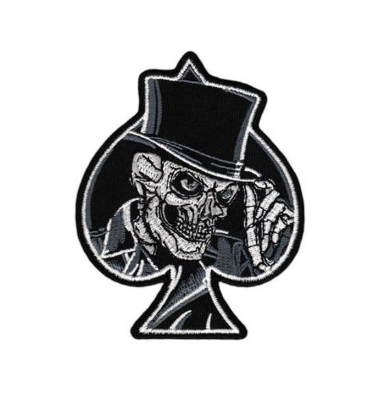 ah41 Skull Cylinder Spades Biker Tattoo Patch Ironing Image Applique Patch  Patch Size 8.4 x 10.4 cm