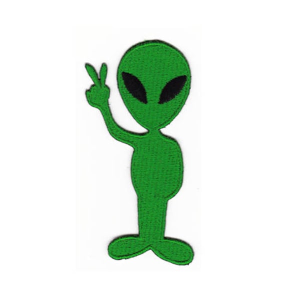 ao99 Grünes Männchen Alien Außerirdischer Kinder Aufnäher Bügelbild Applikation Patch Flicken Größe 4,0 x 8,4 cm