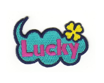 af93 Lucky Glück Blume Grün Wolke  Aufnäher Bügelbild Applikation Patch Flicken Größe 5,5 x 3,5 cm