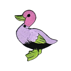 bk77 - Écusson thermocollant motif canard colvert violet, taille 8,4 x 6,6 cm