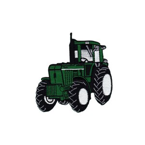 Op de afbeelding: Groene tractor met grote wielen en een gedetailleerd ontwerp. De tractor is een veelvoorkomend symbool voor de landbouw.