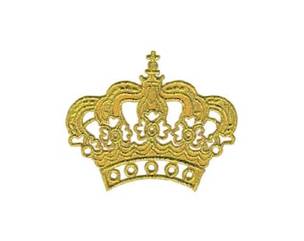 au54 Couronne Doré Paillettes Enfants Princesse Patch Thermocollant Applique Patch Taille 8,0 cm x 6,5 cm